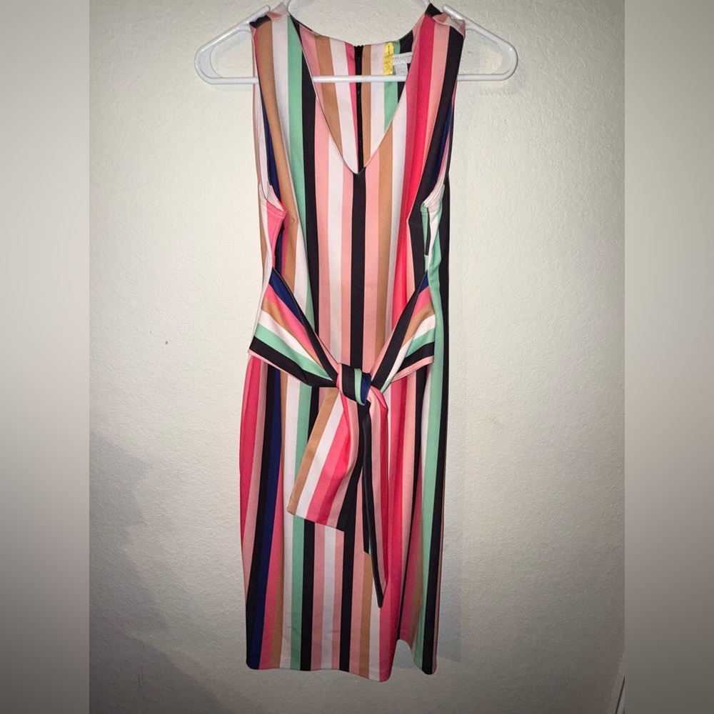 New York & Company Pink and Black Tie Front Midi Dress